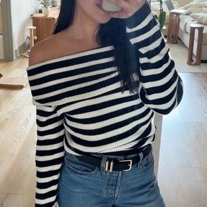 Princess Polly Off-Shoulder Black & White Striped Top